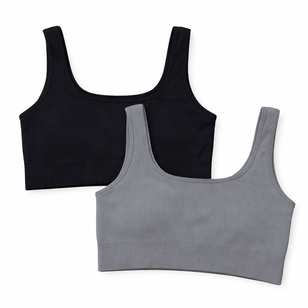 OQQ Seamless Ribbed Bra Bundle | Black + Gray | Size M | Stretch Nylon